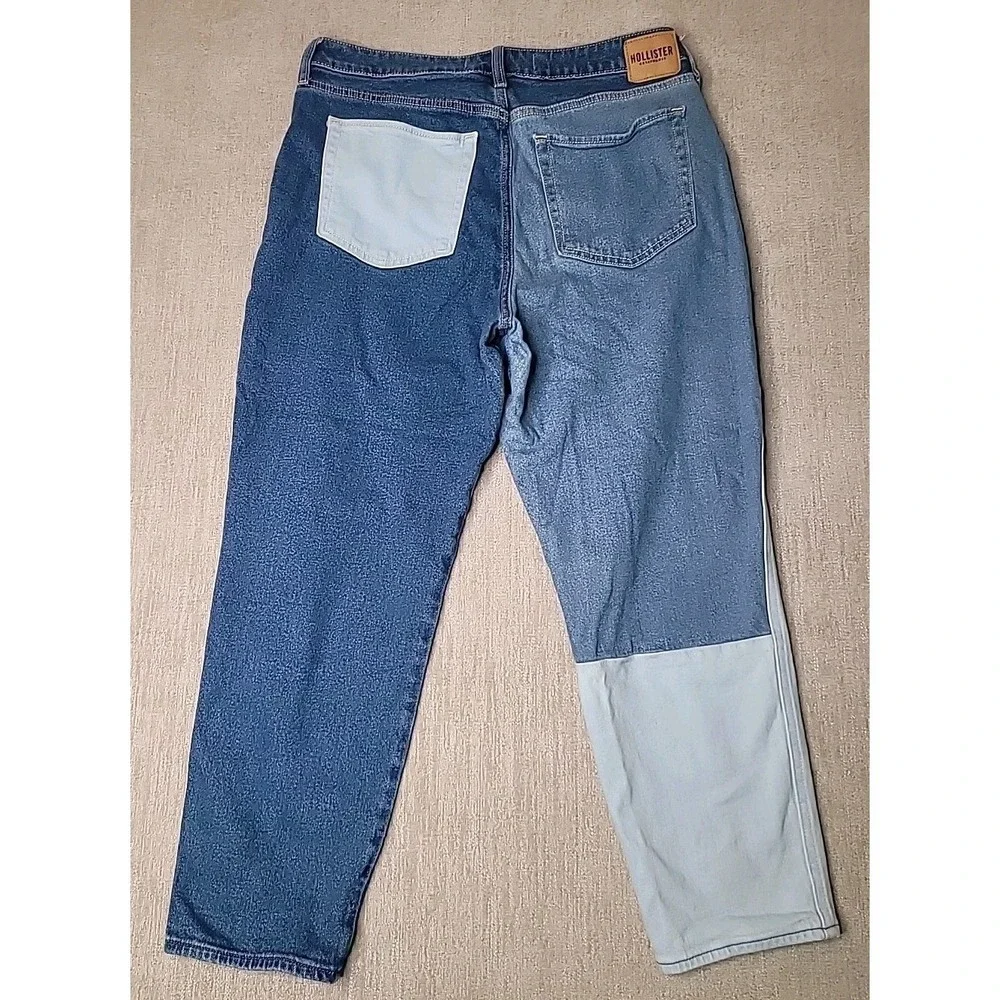 Hollister  Patchwork Jeans Ultra High Rise Ankle Mom Jeans 15 R Multi Blue - Picture 6 of 11